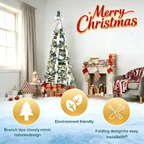 Makeatree Pop Up Christmas Tree 6-7ft Pre-Lit Silver Tinsel Collapsible Tree with Ornaments (SSS-SR-L)