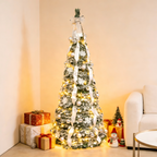 Makeatree Pop Up Christmas Tree 6-7ft Pre-Lit Silver Tinsel Collapsible Tree with Ornaments (SSS-SR-L)