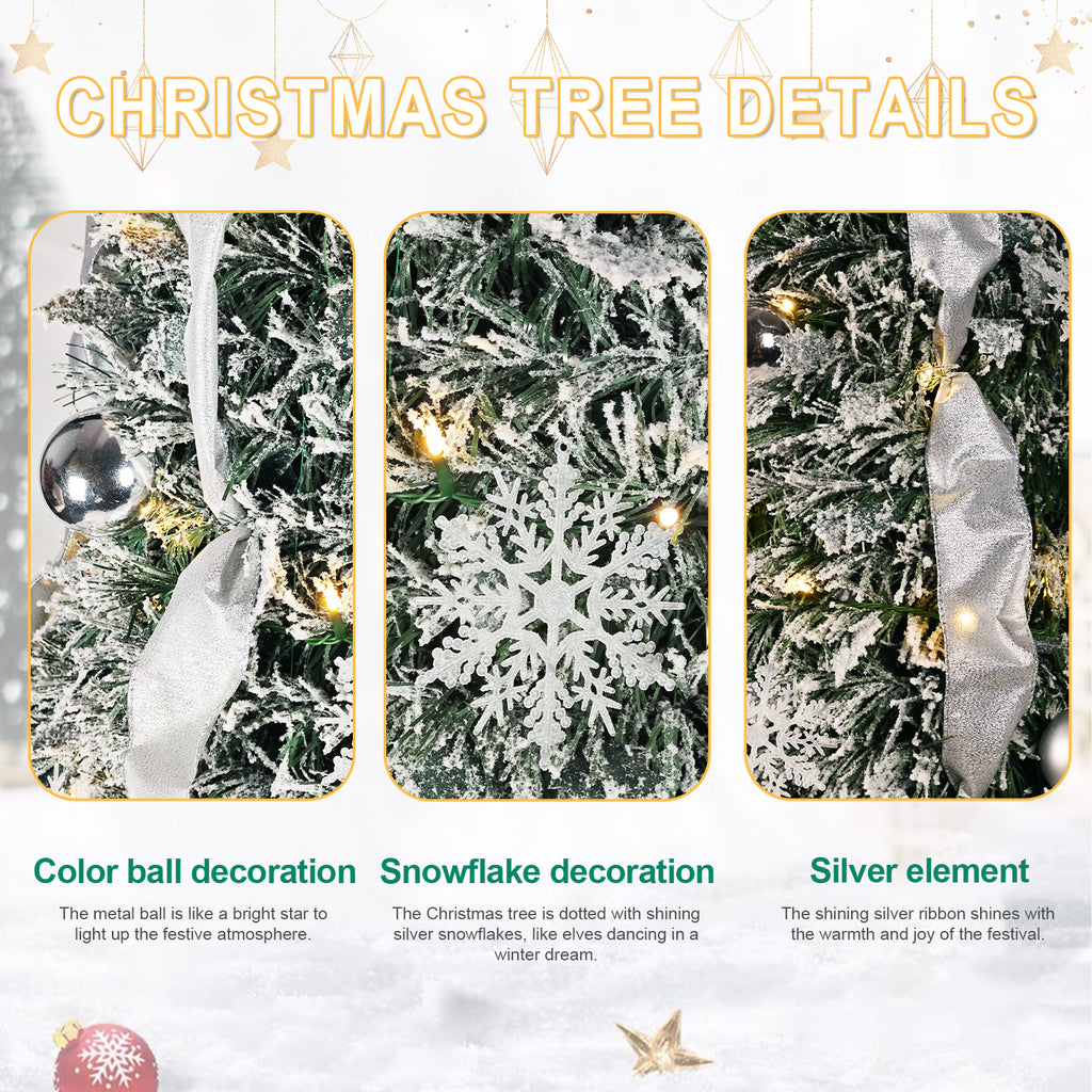 Makeatree Pop Up Christmas Tree 6-7ft Pre-Lit Silver Tinsel Collapsible Tree with Ornaments (SSS-SR-L)