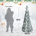 Makeatree Pop Up Christmas Tree 6-7ft Pre-Lit Silver Tinsel Collapsible Tree with Ornaments (SSS-SR-L)