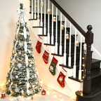 Makeatree Pop Up Christmas Tree 6-7ft Pre-Lit Silver Tinsel Collapsible Tree with Ornaments (SSS-SR-L)