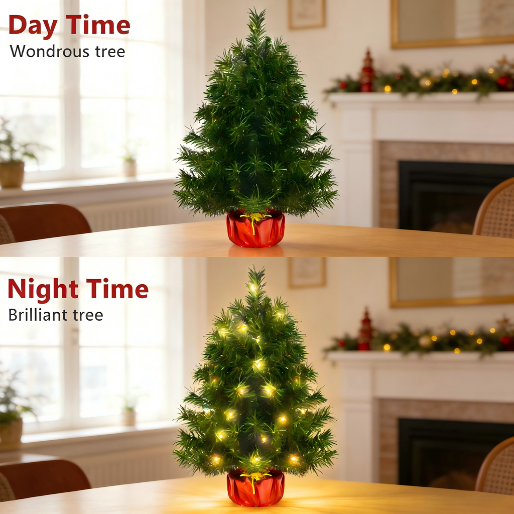 Makeatree Tabletop Christmas Tree 2ft Pre-Lit - Mini Artificial Xmas Tree with 50 LED Lights (SUS-L)