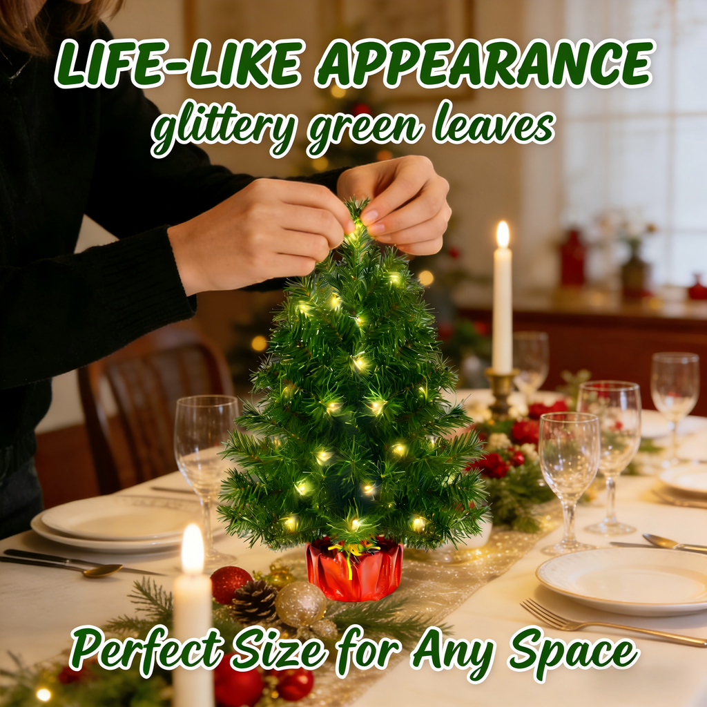 Makeatree Tabletop Christmas Tree 2ft Pre-Lit - Mini Artificial Xmas Tree with 50 LED Lights (SUS-L)