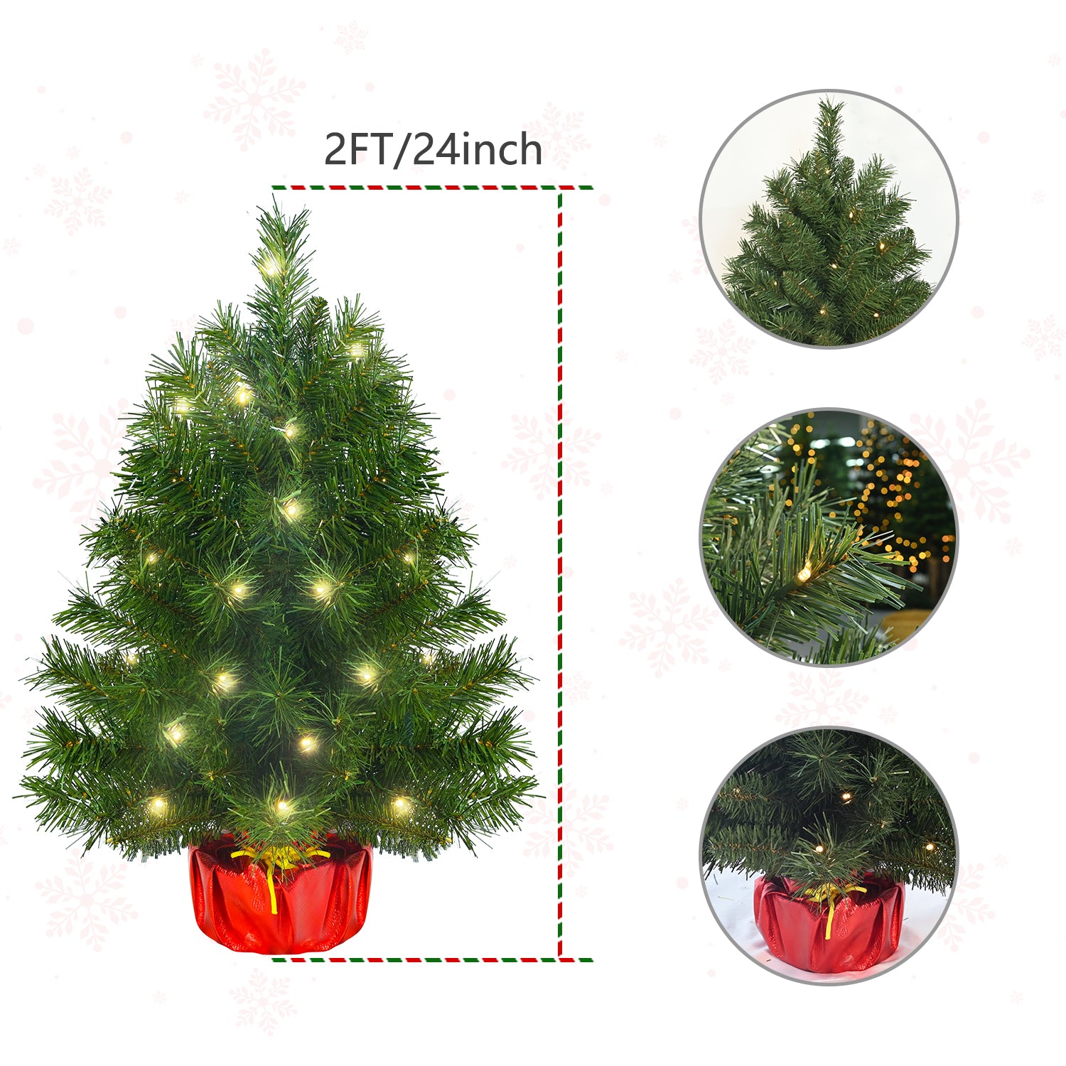 Makeatree Tabletop Christmas Tree 2ft Pre-Lit - Mini Artificial Xmas Tree with 50 LED Lights (SUS20T-75T-50L)