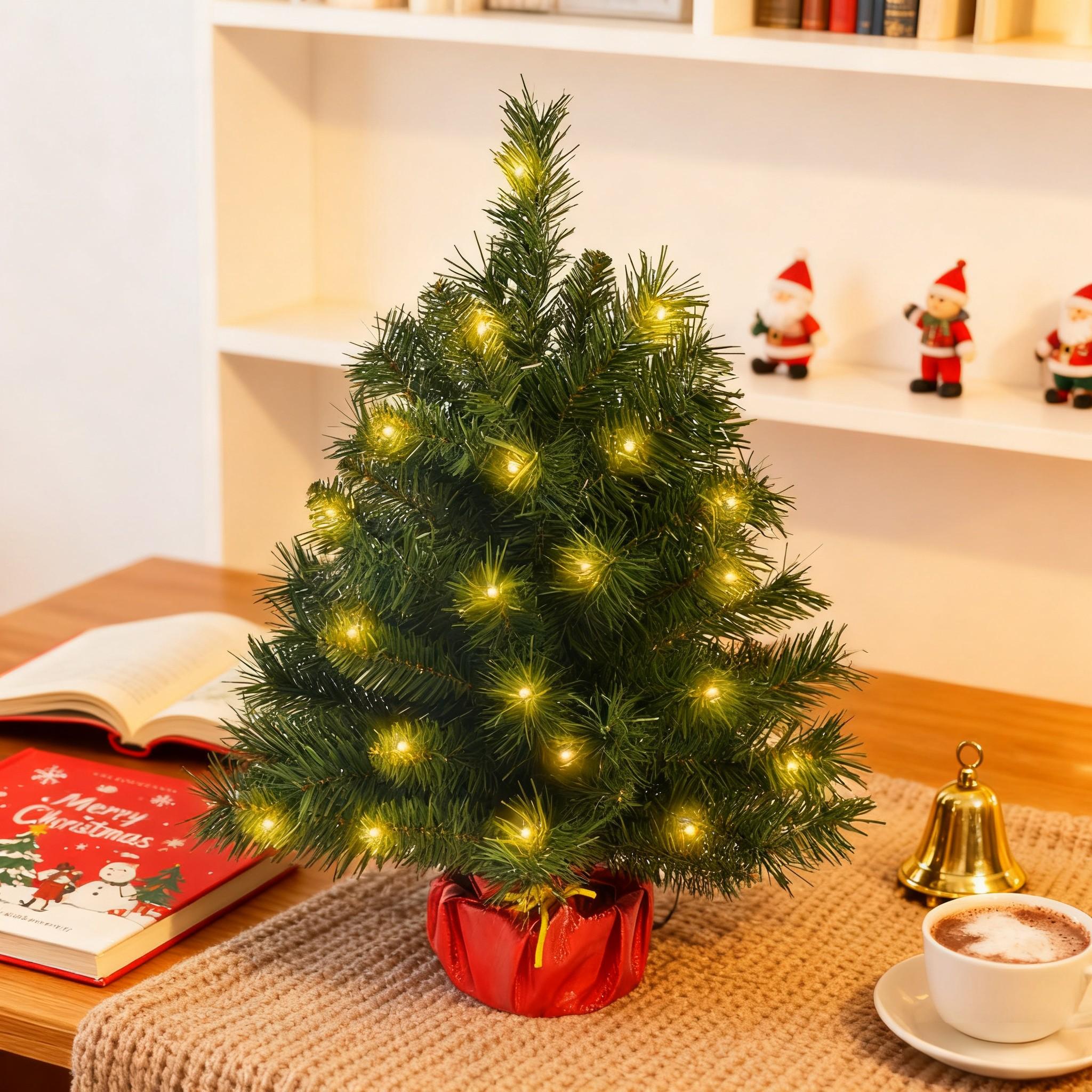 Makeatree Tabletop Christmas Tree 2ft Pre-Lit - Mini Artificial Xmas Tree with 50 LED Lights (SUS20T-75T-50L)