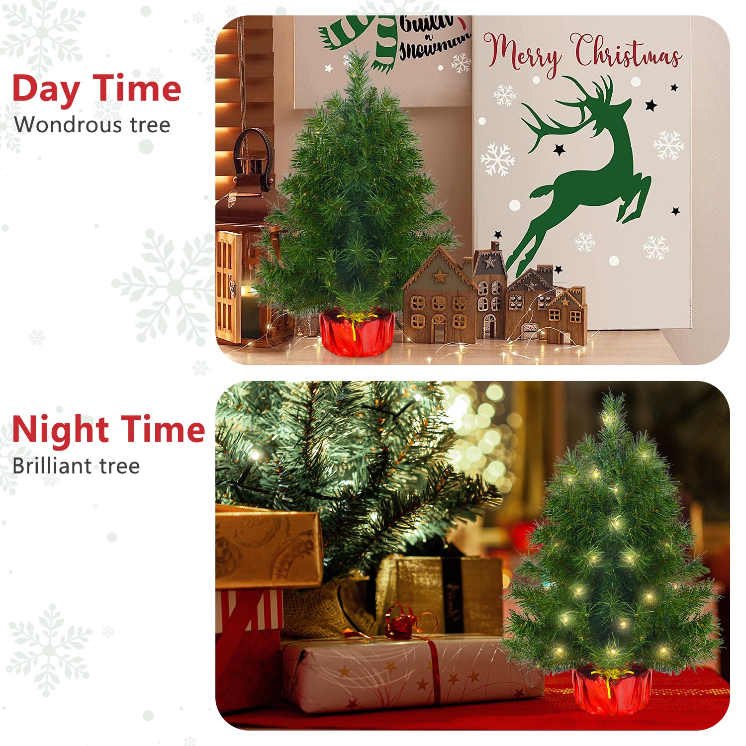 Makeatree Tabletop Christmas Tree 2ft Pre-Lit - Mini Artificial Xmas Tree with 50 LED Lights (SUS20T-75T-50L)