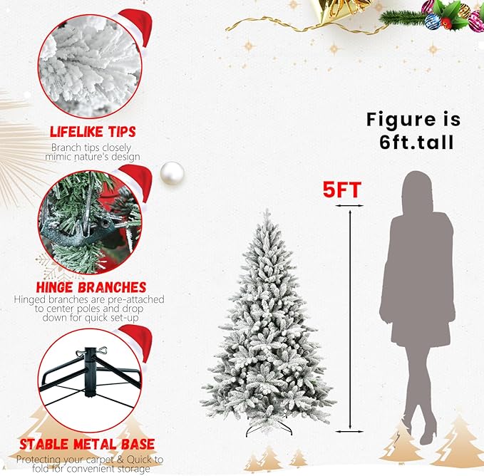 Makeatree White Flocked Snow Spruce 5-7ft Unlit Artificial Christmas Tree with Stand (SXT-TF)