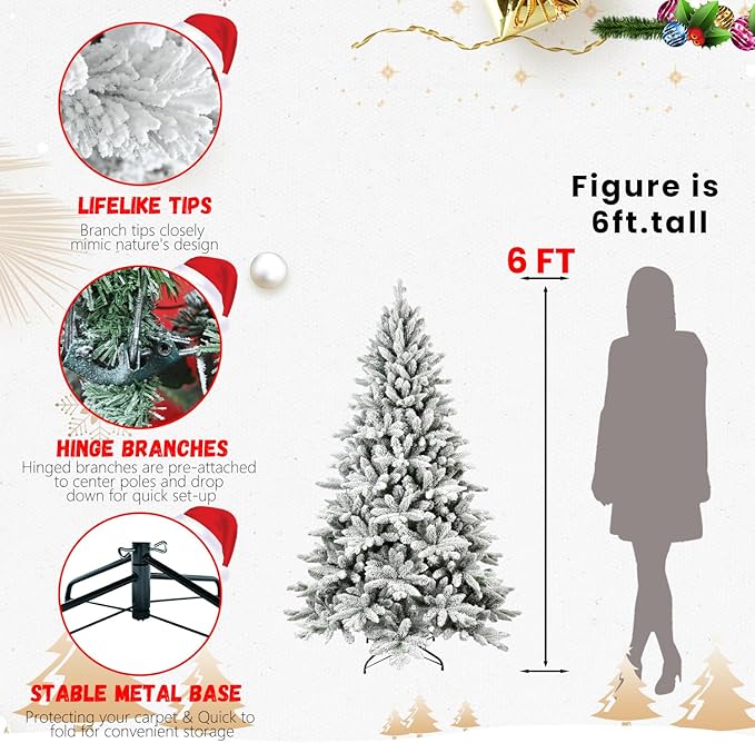 Makeatree White Flocked Snow Spruce 5-7ft Unlit Artificial Christmas Tree with Stand (SXT-TF)