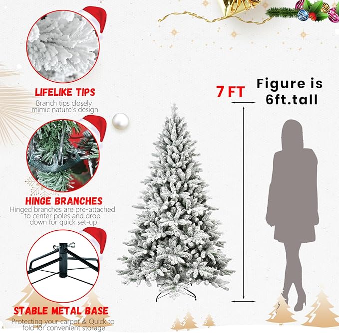 Makeatree White Flocked Snow Spruce 5-7ft Unlit Artificial Christmas Tree with Stand (SXT-TF)