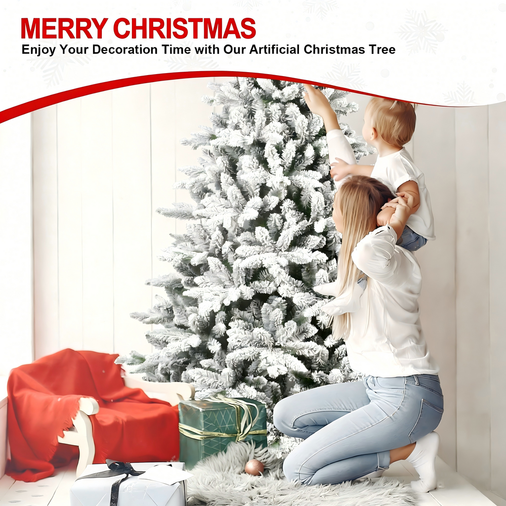 Makeatree White Flocked Snow Spruce 5-7ft Unlit Artificial Christmas Tree with Stand (SXT-TF)