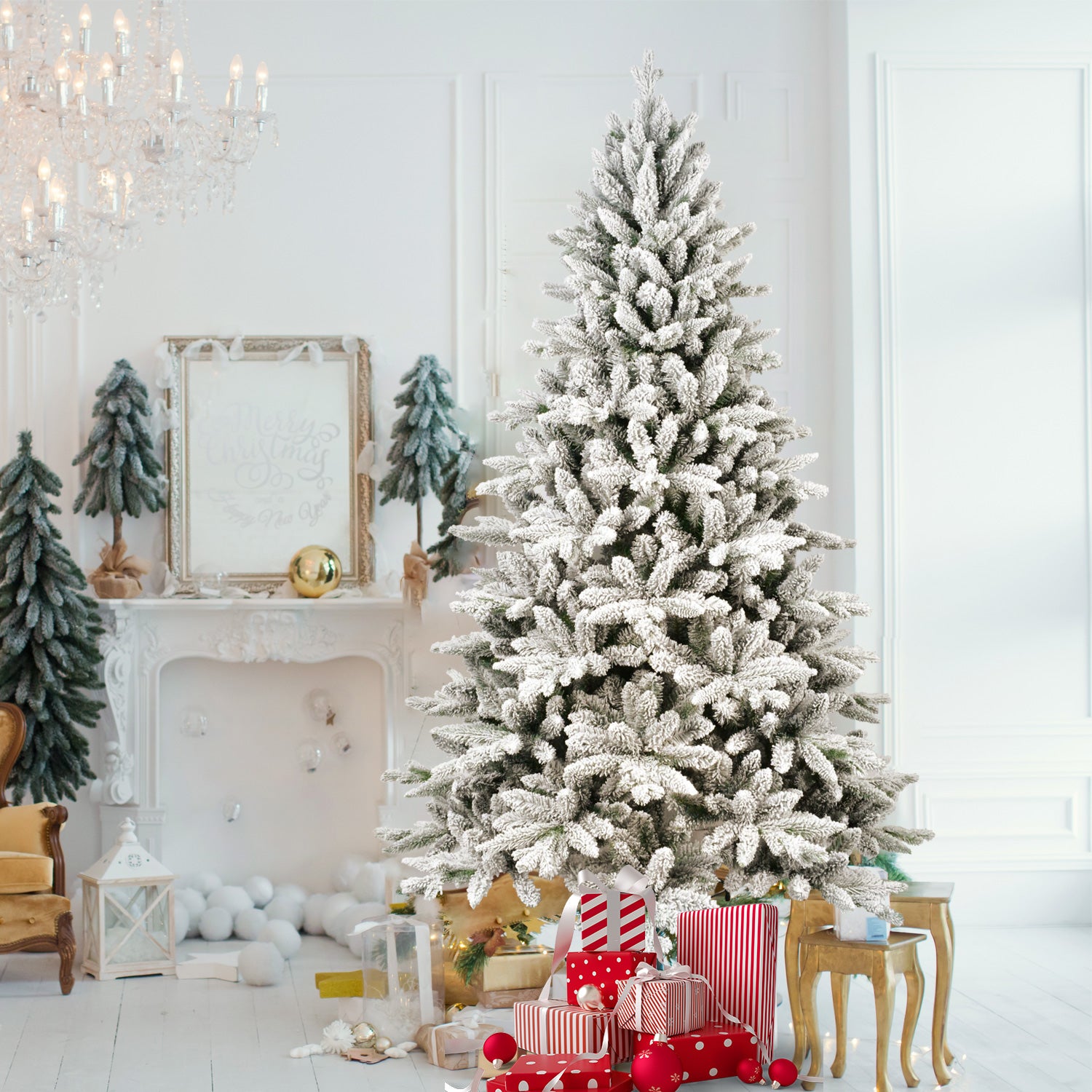 Makeatree White Flocked Snow Spruce 5-7ft Unlit Artificial Christmas Tree with Stand (SXT-TF)