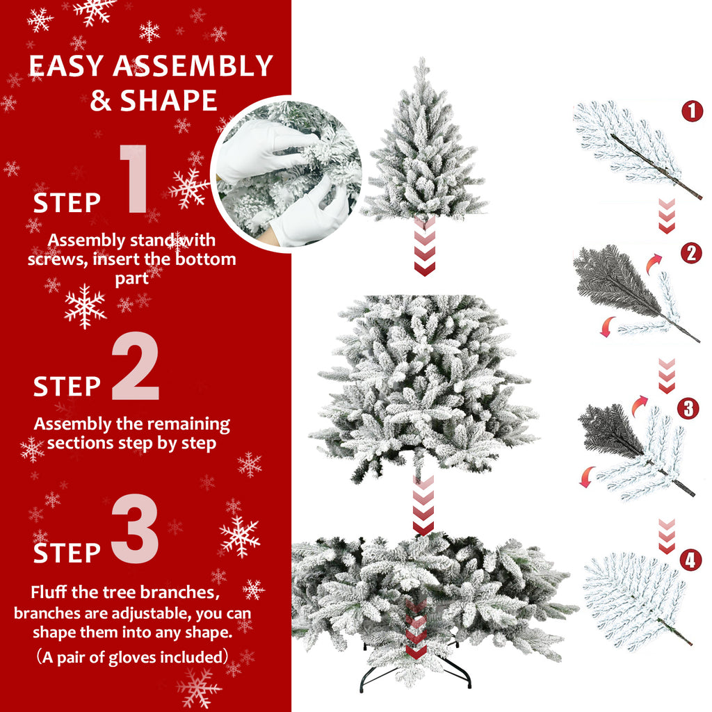 Makeatree White Flocked Snow Spruce 5-7ft Unlit Artificial Christmas Tree with Stand (SXT-TF)