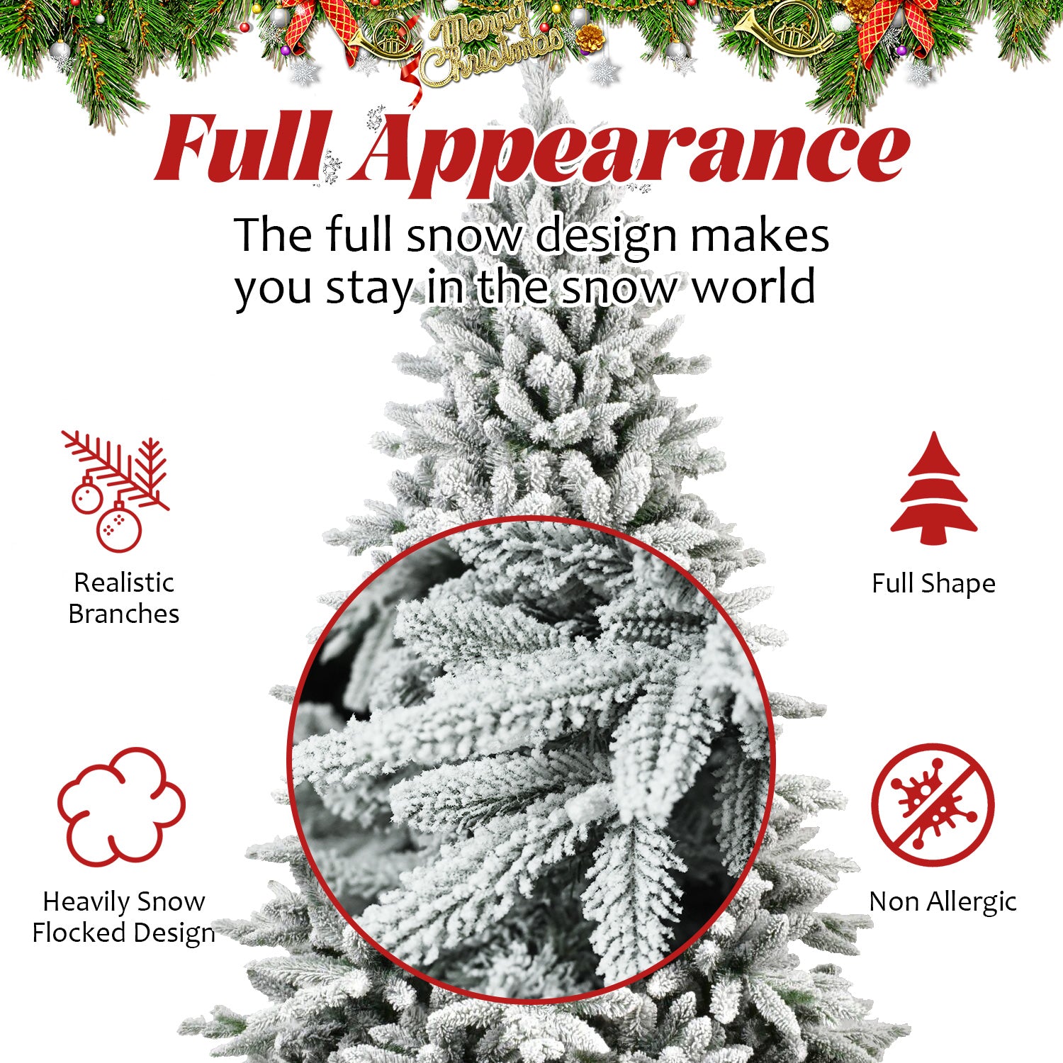 Makeatree White Flocked Snow Spruce 5-7ft Unlit Artificial Christmas Tree with Stand (SXT-TF)