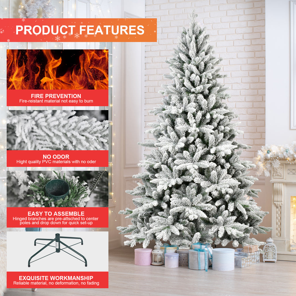 Makeatree White Flocked Snow Spruce 5-7ft Unlit Artificial Christmas Tree with Stand (SXT-TF)