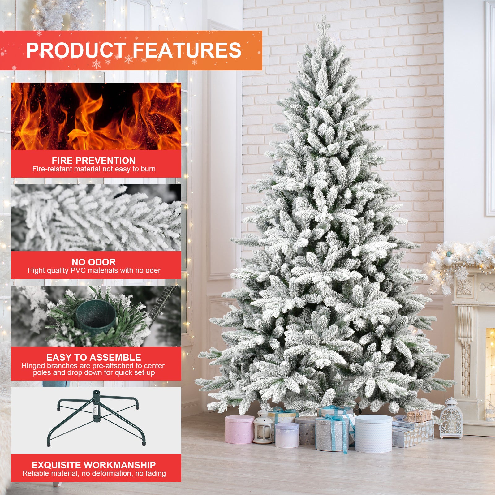 Makeatree White Flocked Snow Spruce 5-7ft Unlit Artificial Christmas Tree with Stand (SXT-TF)