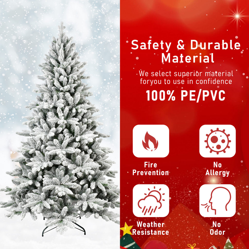Makeatree White Flocked Snow Spruce 5-7ft Unlit Artificial Christmas Tree with Stand (SXT-TF)