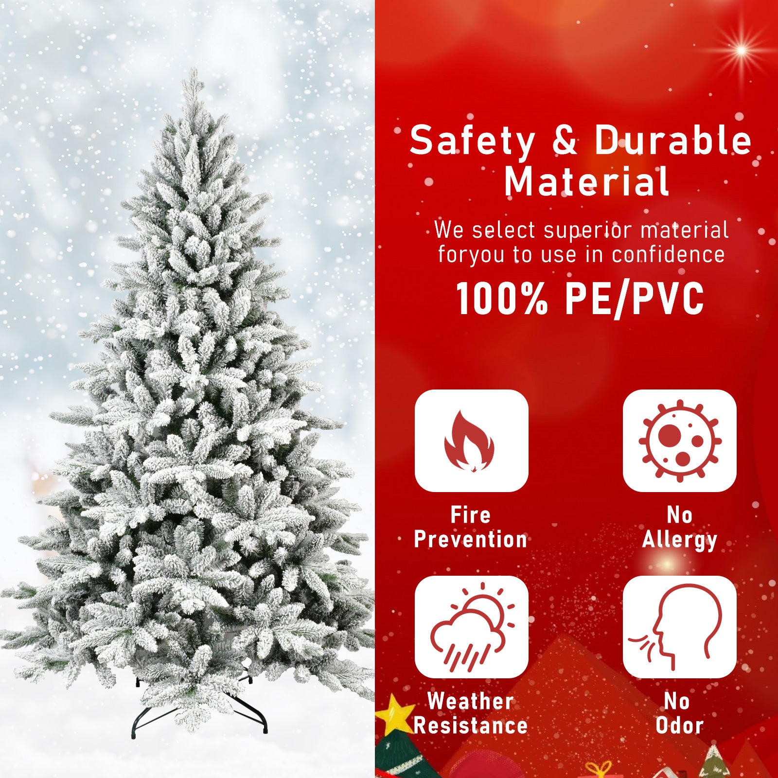 Makeatree White Flocked Snow Spruce 5-7ft Unlit Artificial Christmas Tree with Stand (SXT-TF)