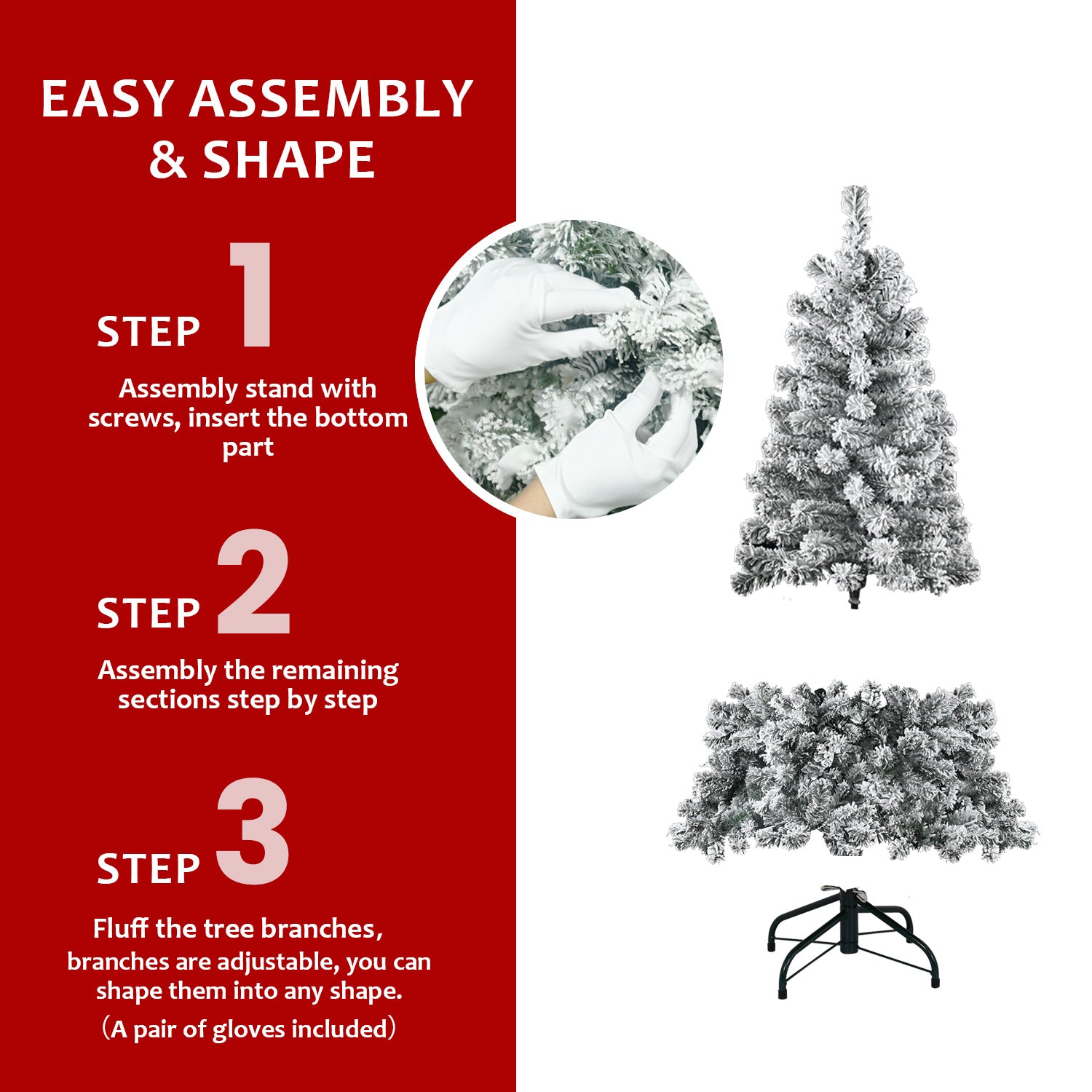 Makeatree Full Flocked Christmas Tree 4ft Unlit White Snow Artificial Tree with Stand (THT-TS)