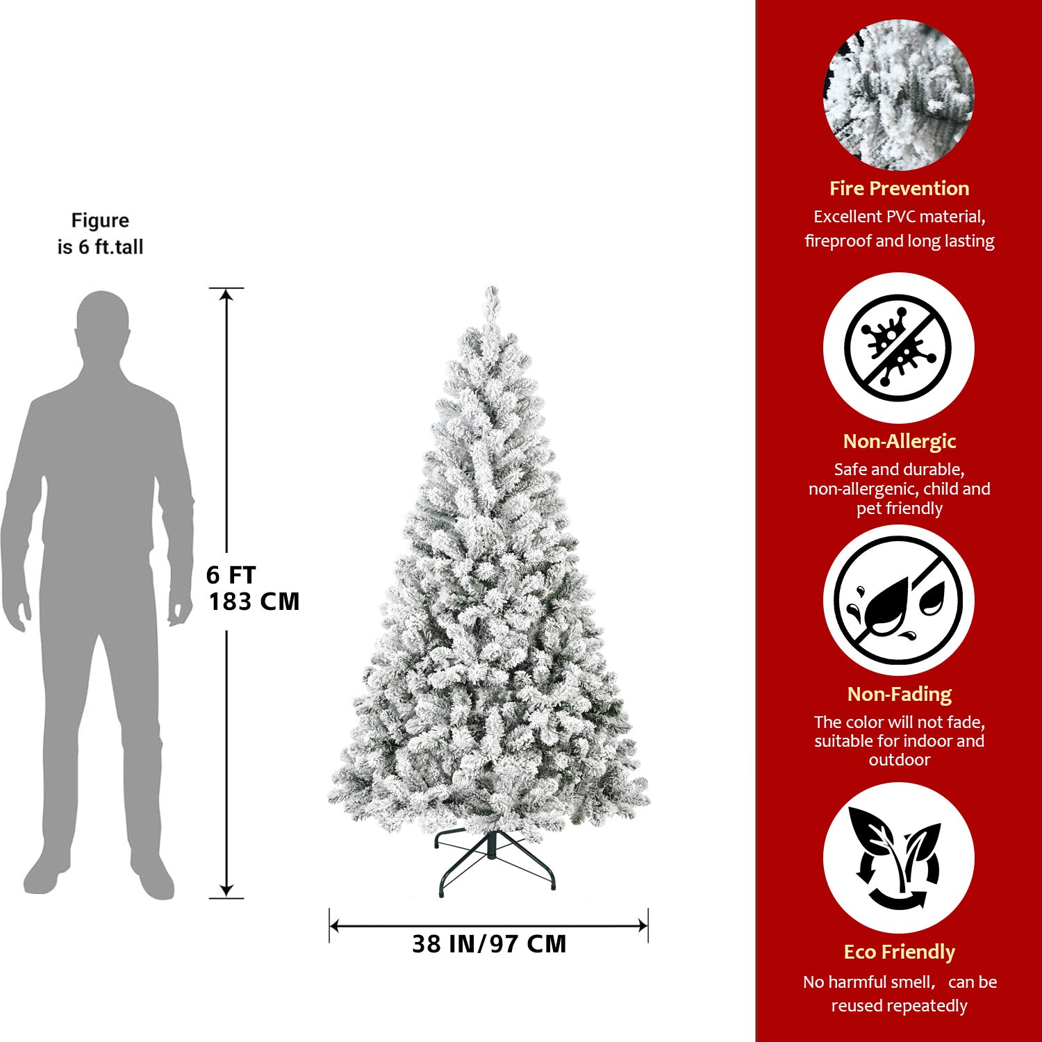 Makeatree Full Flocked Christmas Tree 4ft Unlit White Snow Artificial Tree with Stand (THT-TS)