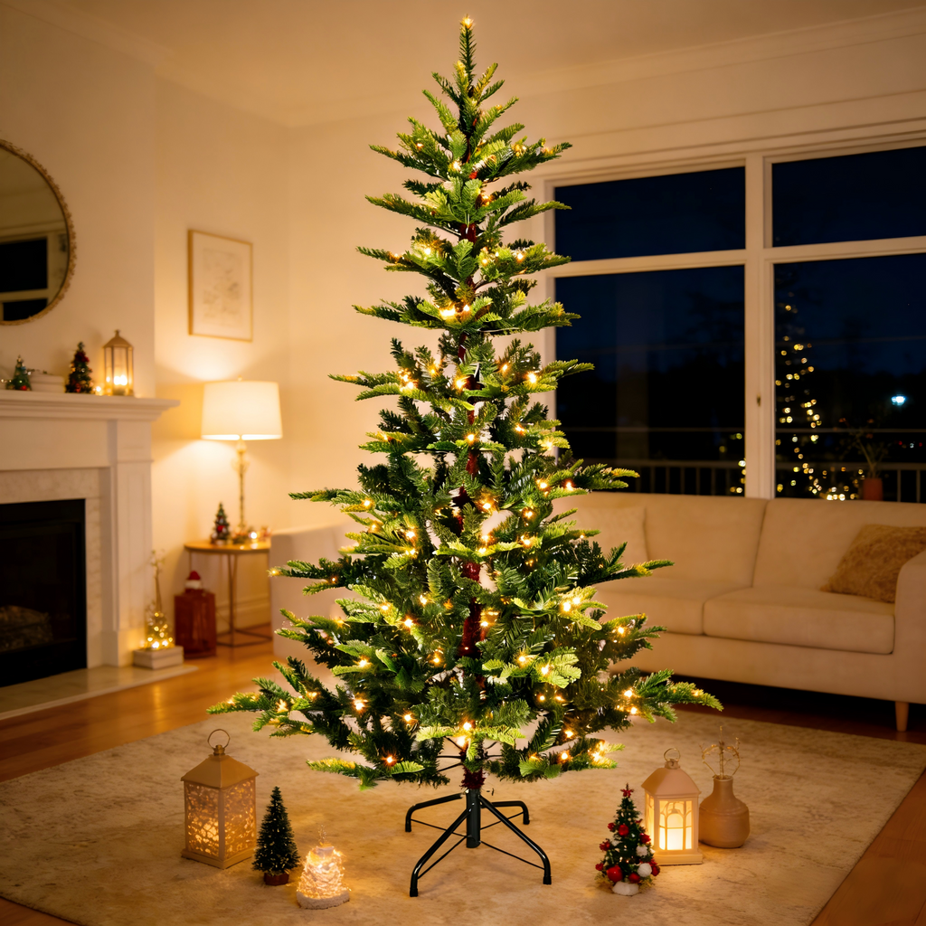 Makeatree Sparse Aspen Fir Christmas Tree Pre-Lit Layered Green Artificial Tree (WPS-T-L)