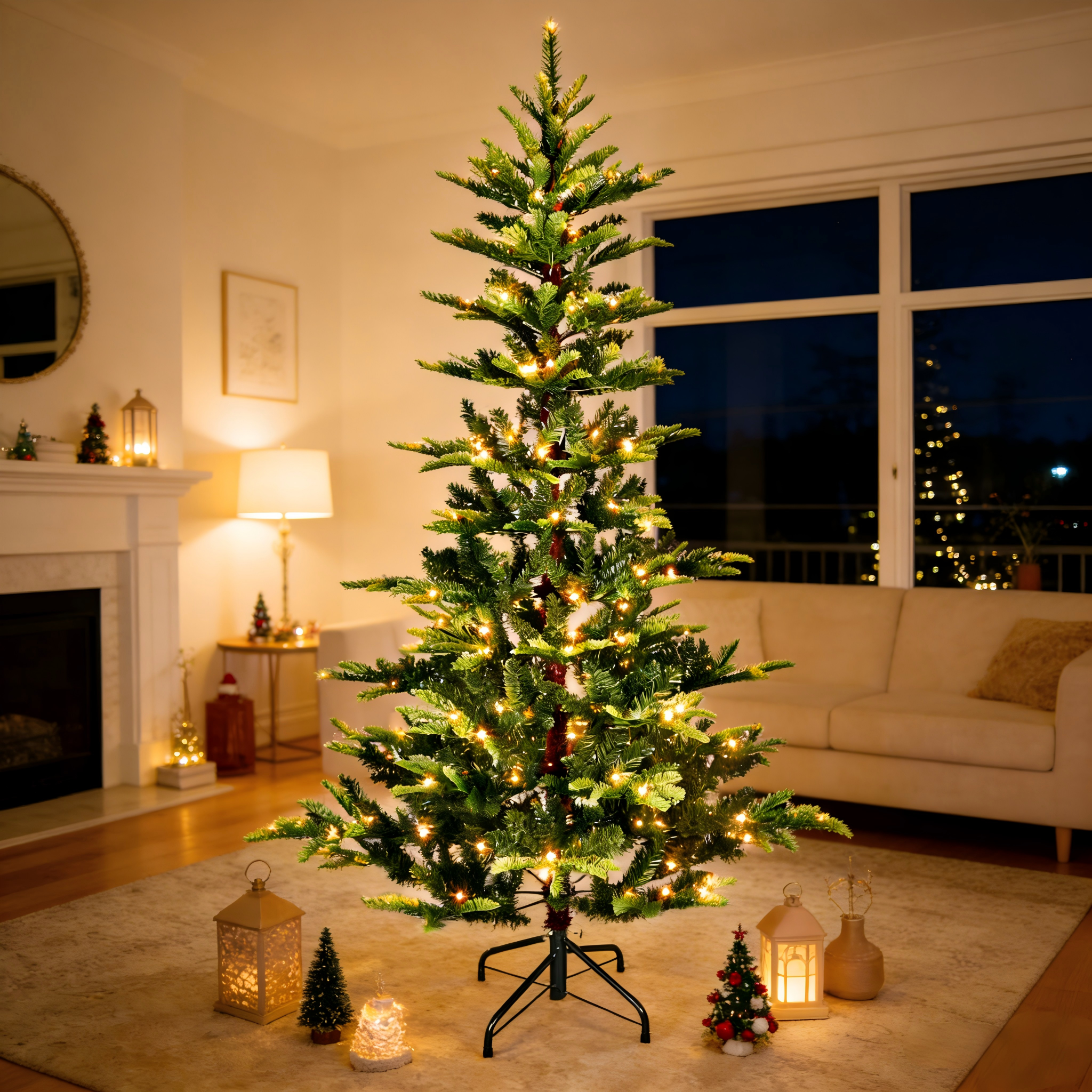 Makeatree Sparse Aspen Fir Christmas Tree Pre-Lit Layered Green Artificial Tree (WPS-T-L)