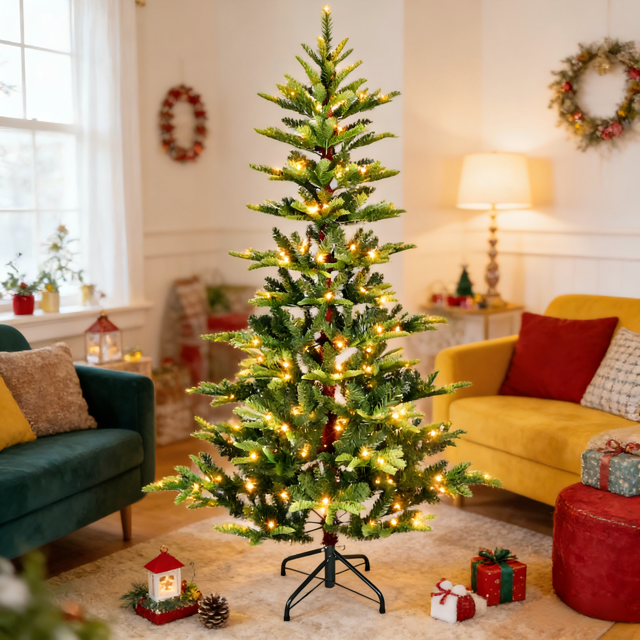 Makeatree Sparse Aspen Fir Christmas Tree Pre-Lit Layered Green Artificial Tree (WPS-T-L)