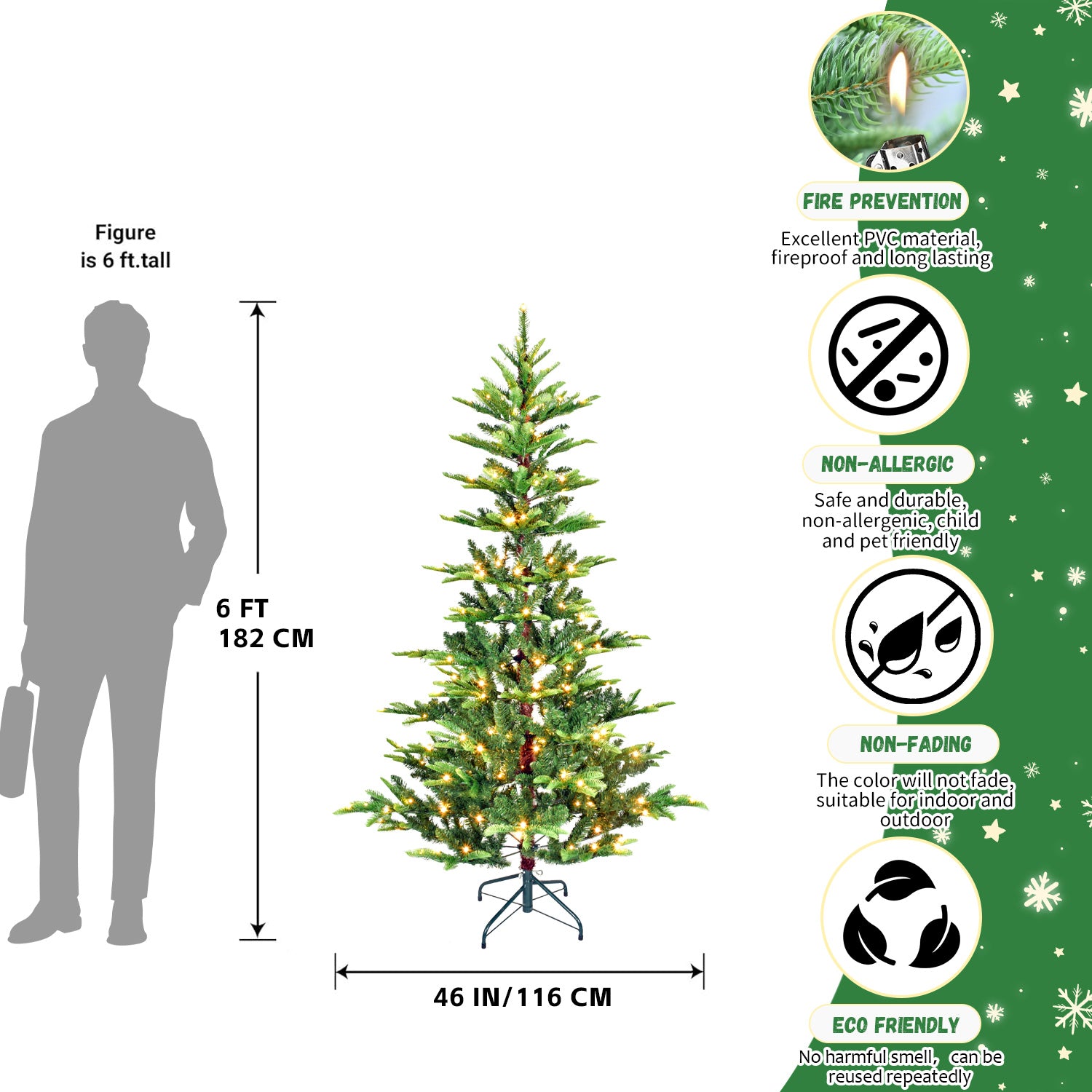 Makeatree Sparse Aspen Fir Christmas Tree Pre-Lit Layered Green Artificial Tree (WPS-T-L)