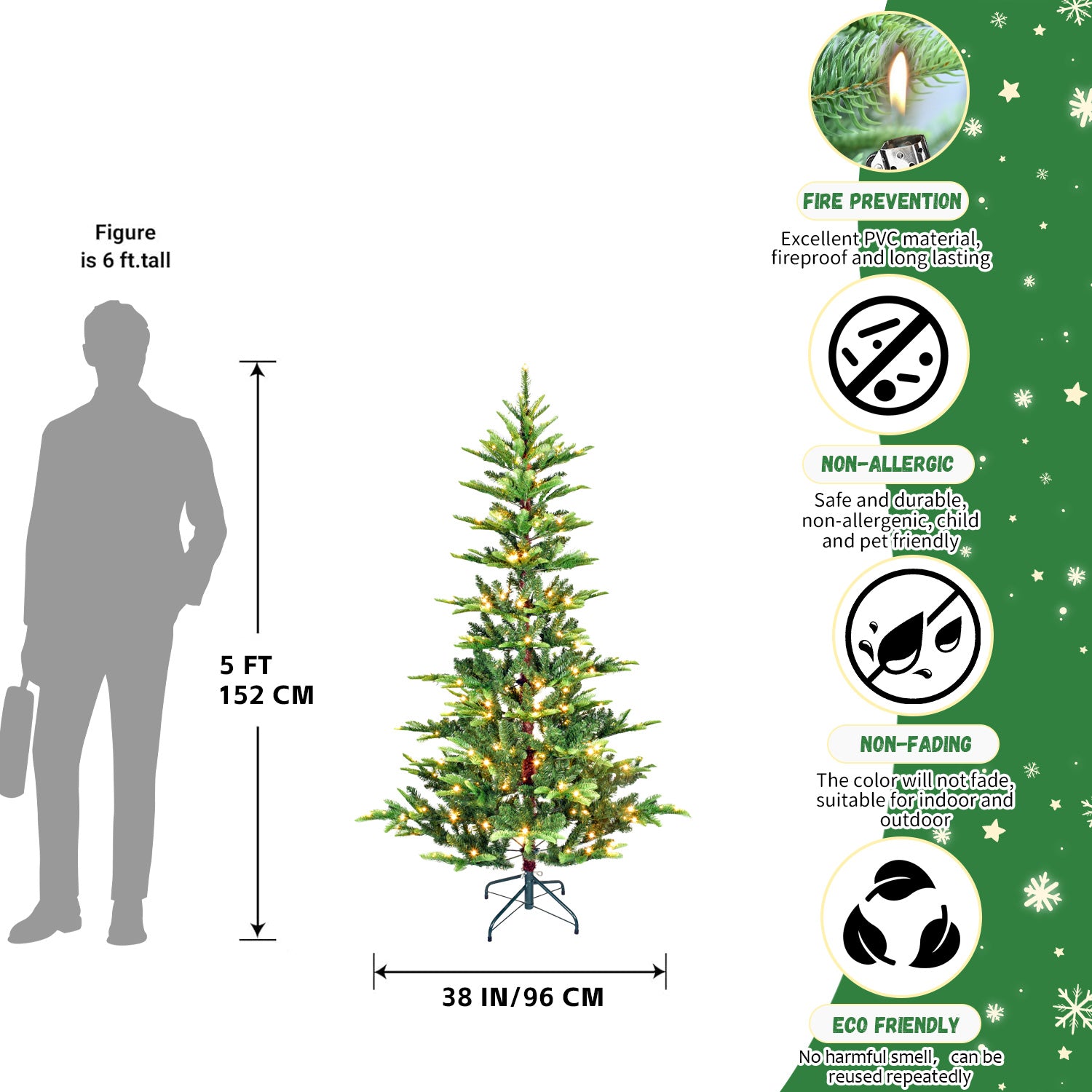 Makeatree Sparse Aspen Fir Christmas Tree Pre-Lit Layered Green Artificial Tree (WPS-T-L)