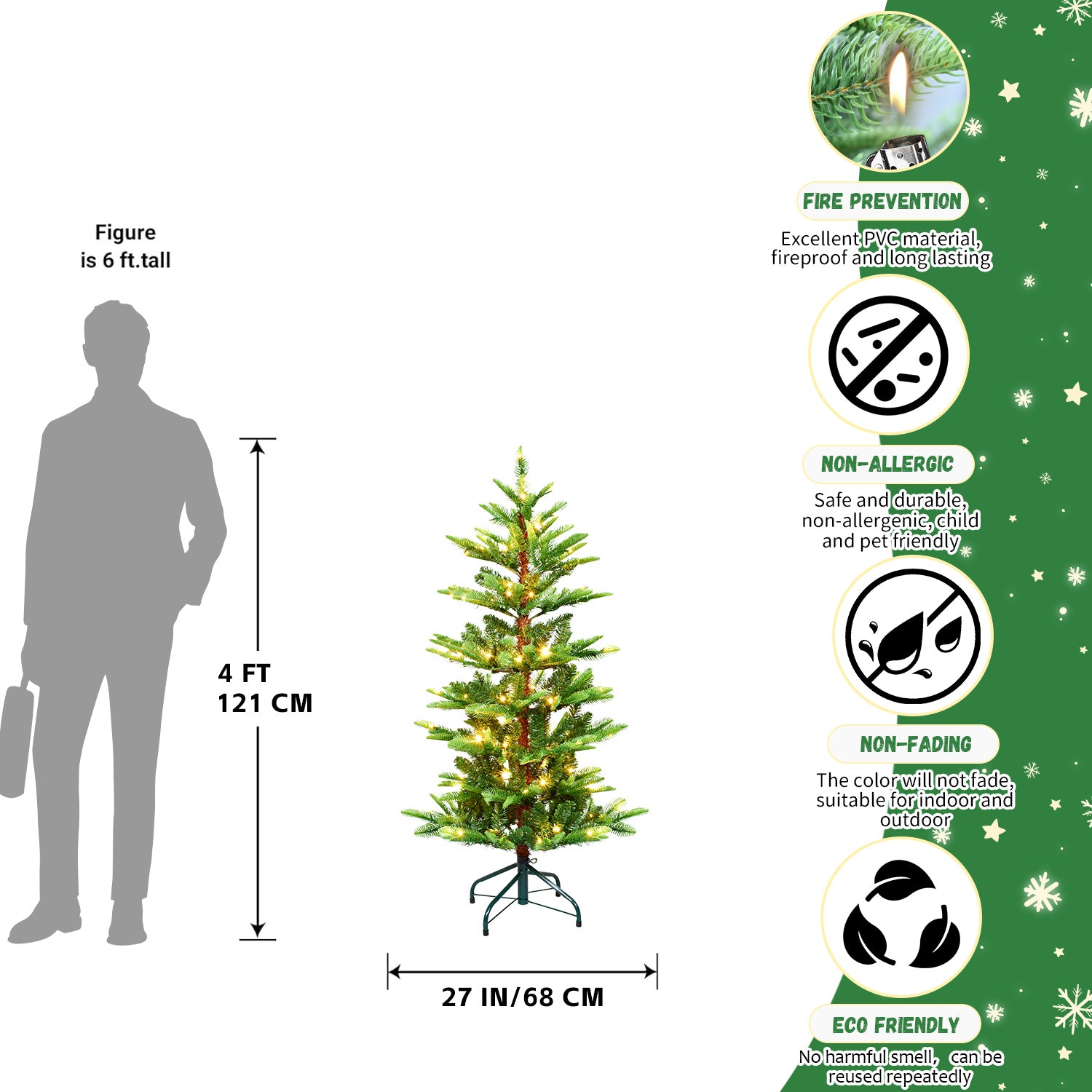 Makeatree Sparse Aspen Fir Christmas Tree Pre-Lit Layered Green Artificial Tree (WPS-T-L)