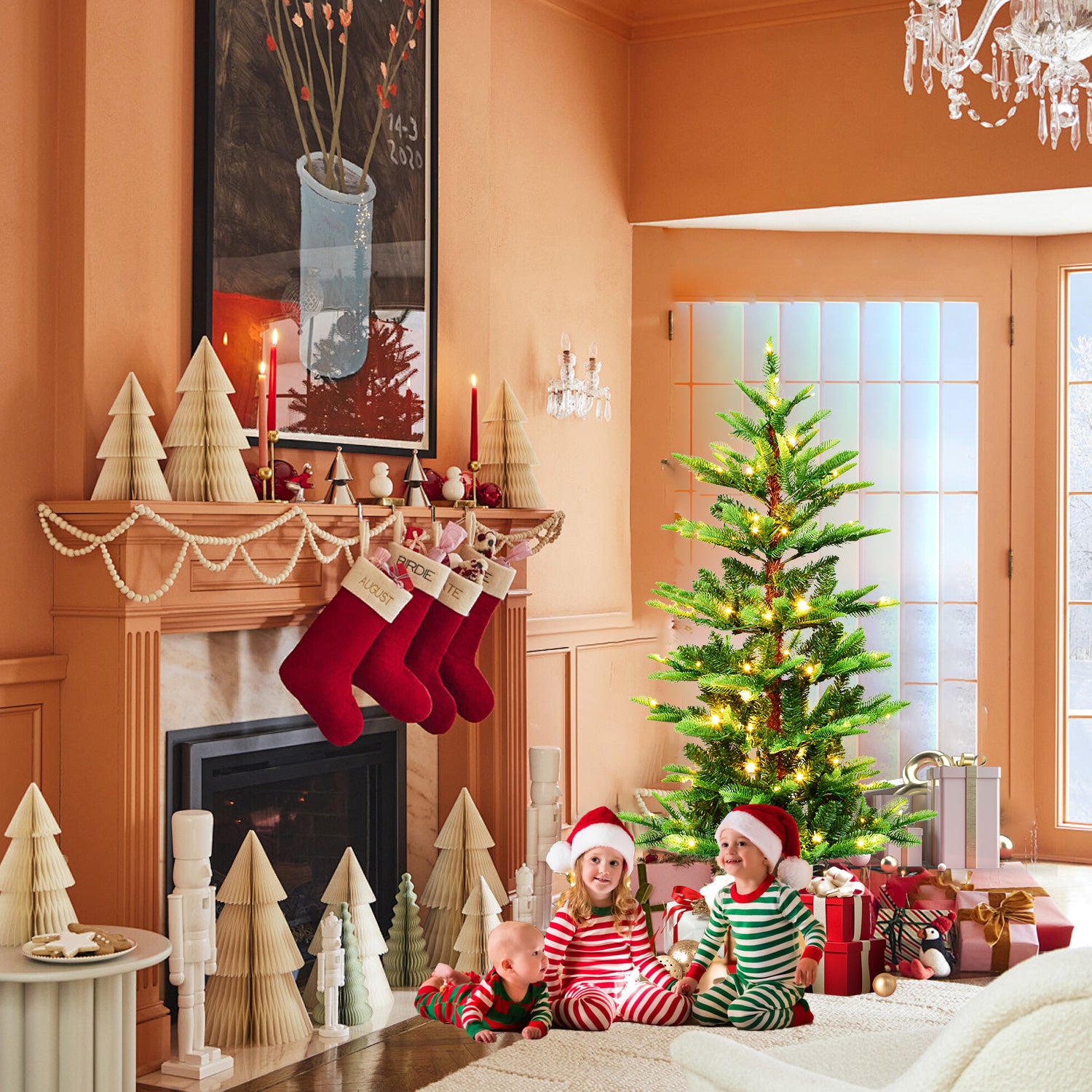 Makeatree Sparse Aspen Fir Christmas Tree Pre-Lit Layered Green Artificial Tree (WPS-T-L)