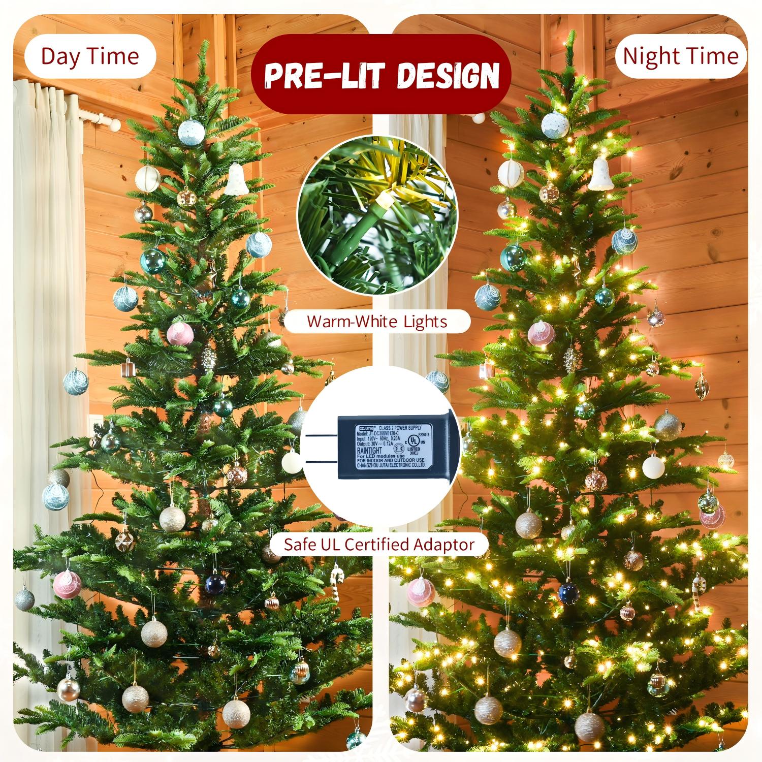 Makeatree Sparse Aspen Fir Christmas Tree Pre-Lit Layered Green Artificial Tree (WPS-T-L)