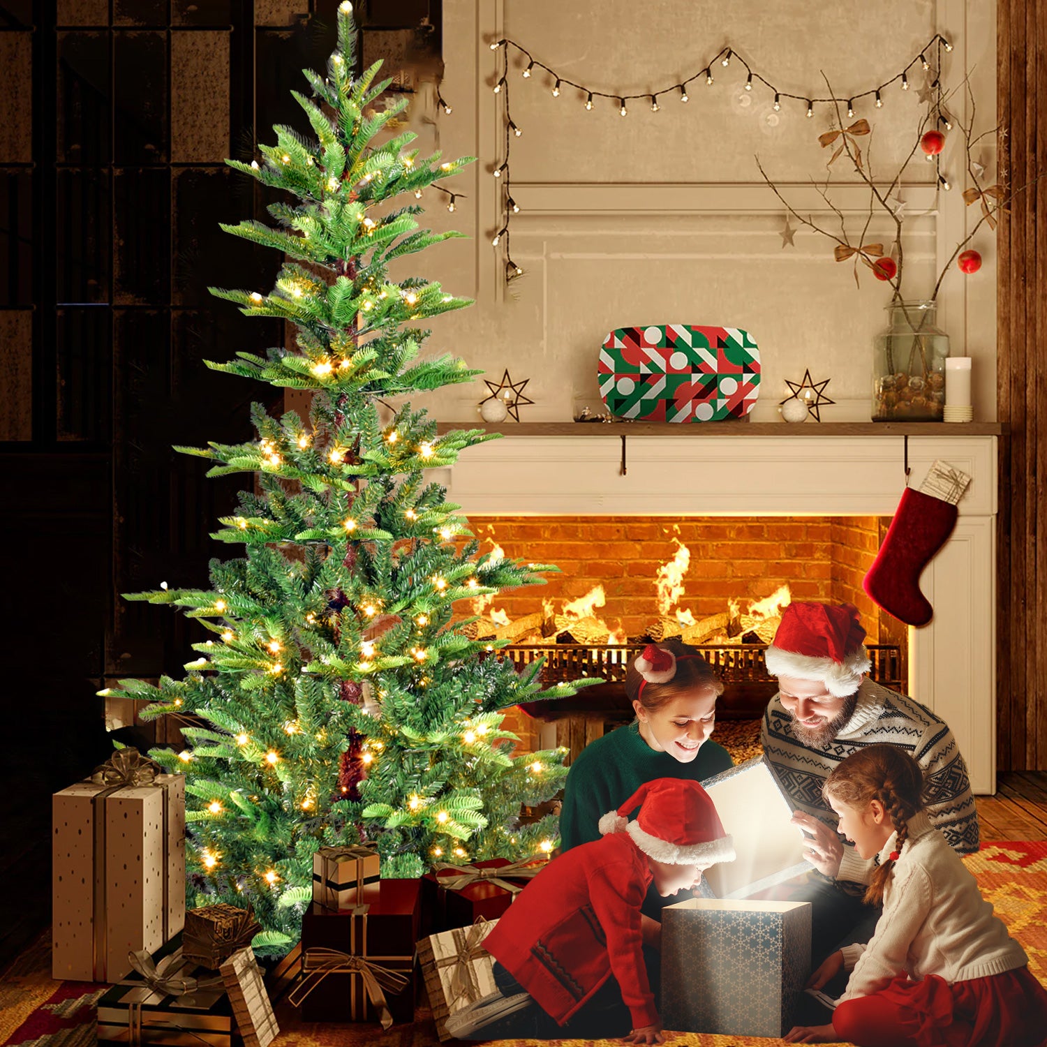 Makeatree Sparse Aspen Fir Christmas Tree Pre-Lit Layered Green Artificial Tree (WPS-T-L)