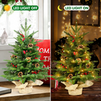 Makeatree Tabletop Christmas Tree 2ft Pre-Lit - Mini Tree with Berries, Pine Cones & Burlap Base (XAC-L)