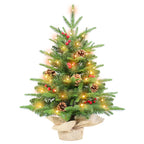 Makeatree Tabletop Christmas Tree 2ft Pre-Lit - Mini Tree with Berries, Pine Cones & Burlap Base (XAC20T-177T-50L)