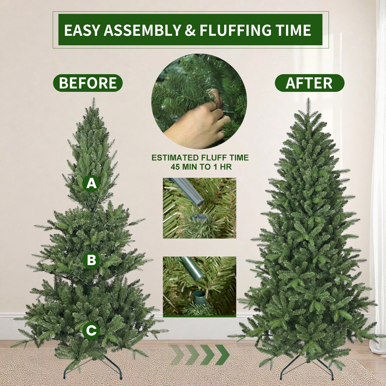 Makeatree Green Christmas Tree 6ft Unlit Full Artificial Tree with Hinged Branches (YAA)