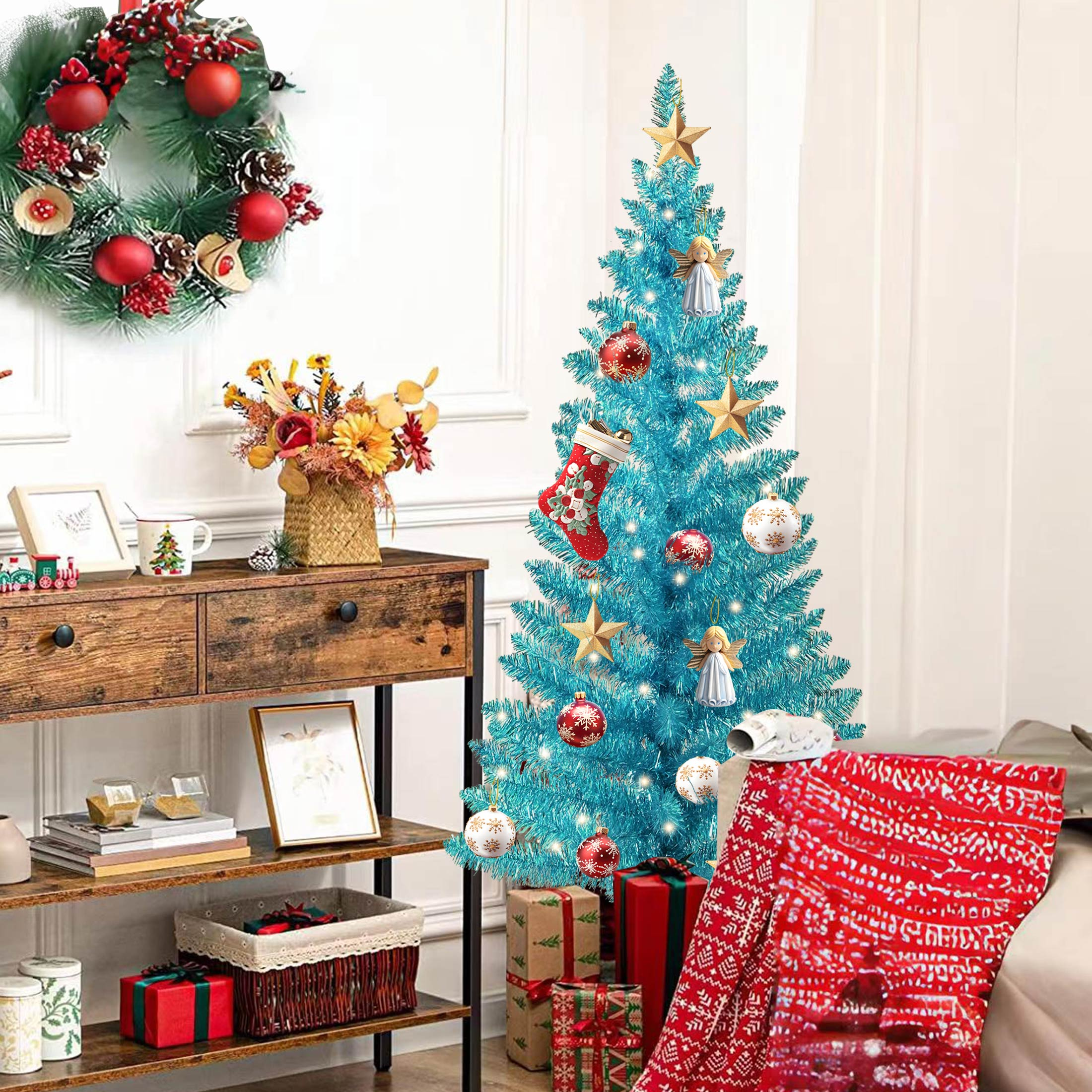 Makeatree 4 ft Green Artificial Christmas Tree with 50 Lights，112 Branch Tips Mini Holiday Party Xmas Tree w/Stand
