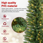 Makeatree 5 ft Pre-Lit Pencil Christmas Tree, Slim Spruce Holiday Decoration with Incandescent Lights, Metal Hinges & Foldable Base