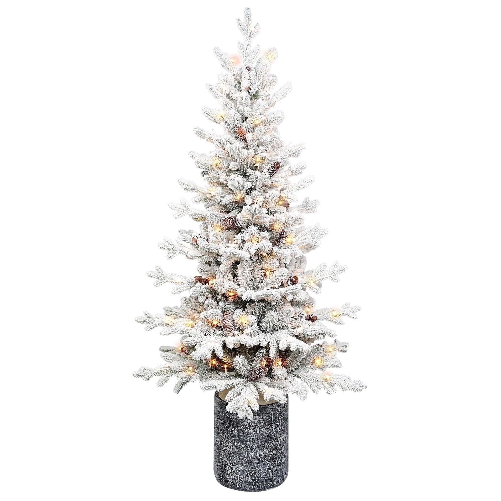 Makeatree Potted Snow Flocked Christmas Tree with Lights 2ft to 6.5ft Mini Pre-Lit Tree for Entryway & Porch Decor (OCO-TF-L)