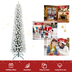 Makeatree 5 ft Pre-Lit Pencil Flocked Christmas Tree, Slim Spruce Holiday Decoration with Incandescent Lights, Metal Hinges & Foldable Base