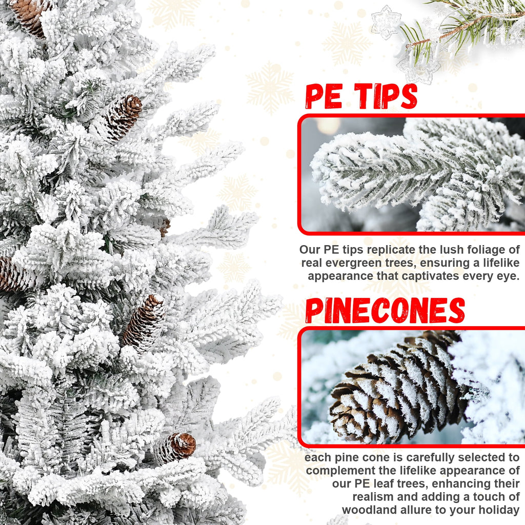 Makeatree Potted Snow Flocked Christmas Tree with Lights 2ft to 6.5ft Mini Pre-Lit Tree for Entryway & Porch Decor (OCO-TF-L)