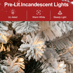 Makeatree 5 ft Pre-Lit Pencil Flocked Christmas Tree, Slim Spruce Holiday Decoration with Incandescent Lights, Metal Hinges & Foldable Base