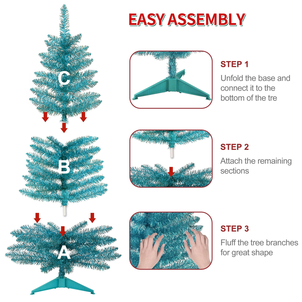 Makeatree 4 ft Green Artificial Christmas Tree with 50 Lights，112 Branch Tips Mini Holiday Party Xmas Tree w/Stand