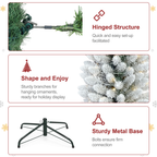 Makeatree 5 ft Pre-Lit Pencil Flocked Christmas Tree, Slim Spruce Holiday Decoration with Incandescent Lights, Metal Hinges & Foldable Base