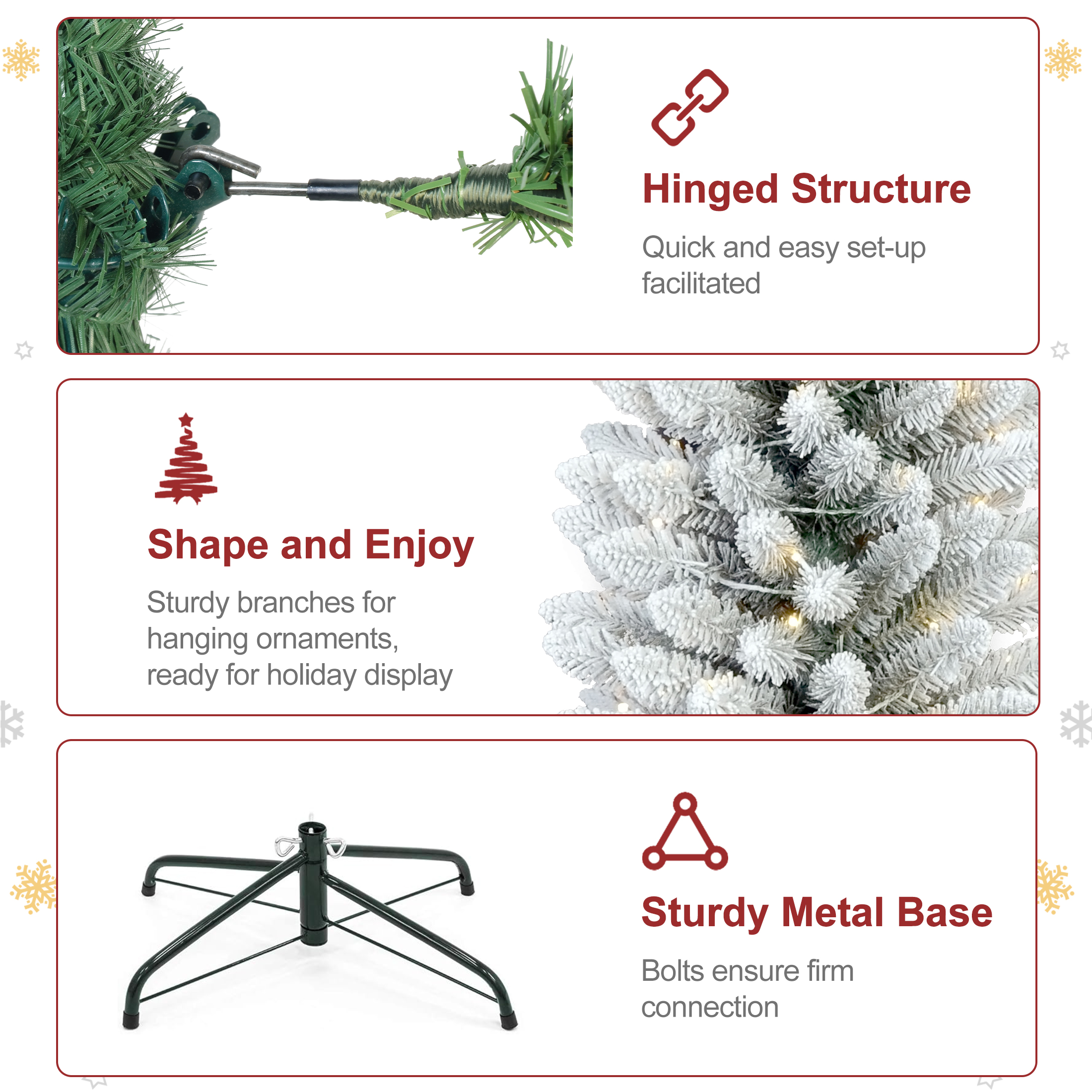 Makeatree 6 ft Pre-Lit Pencil Flocked Christmas Tree, Slim Spruce Holiday Decoration with Incandescent Lights, Metal Hinges & Foldable Base