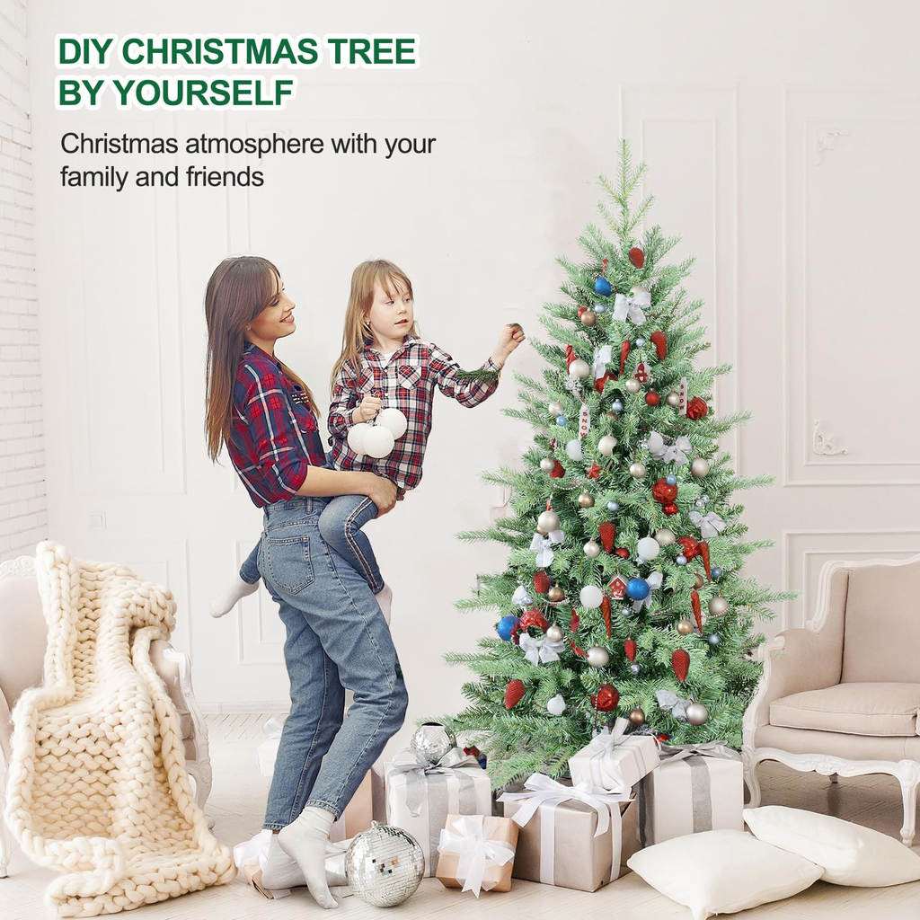 Makeatree Pencil Christmas Tree 4-9ft Unlit Slim Skinny Spruce Artificial Xmas Tree (HTC)